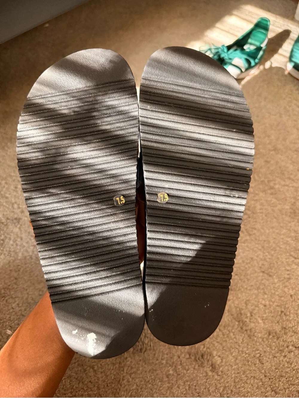 Steve Madden Denim Blue & Tan Leather Strap Slide Sandals